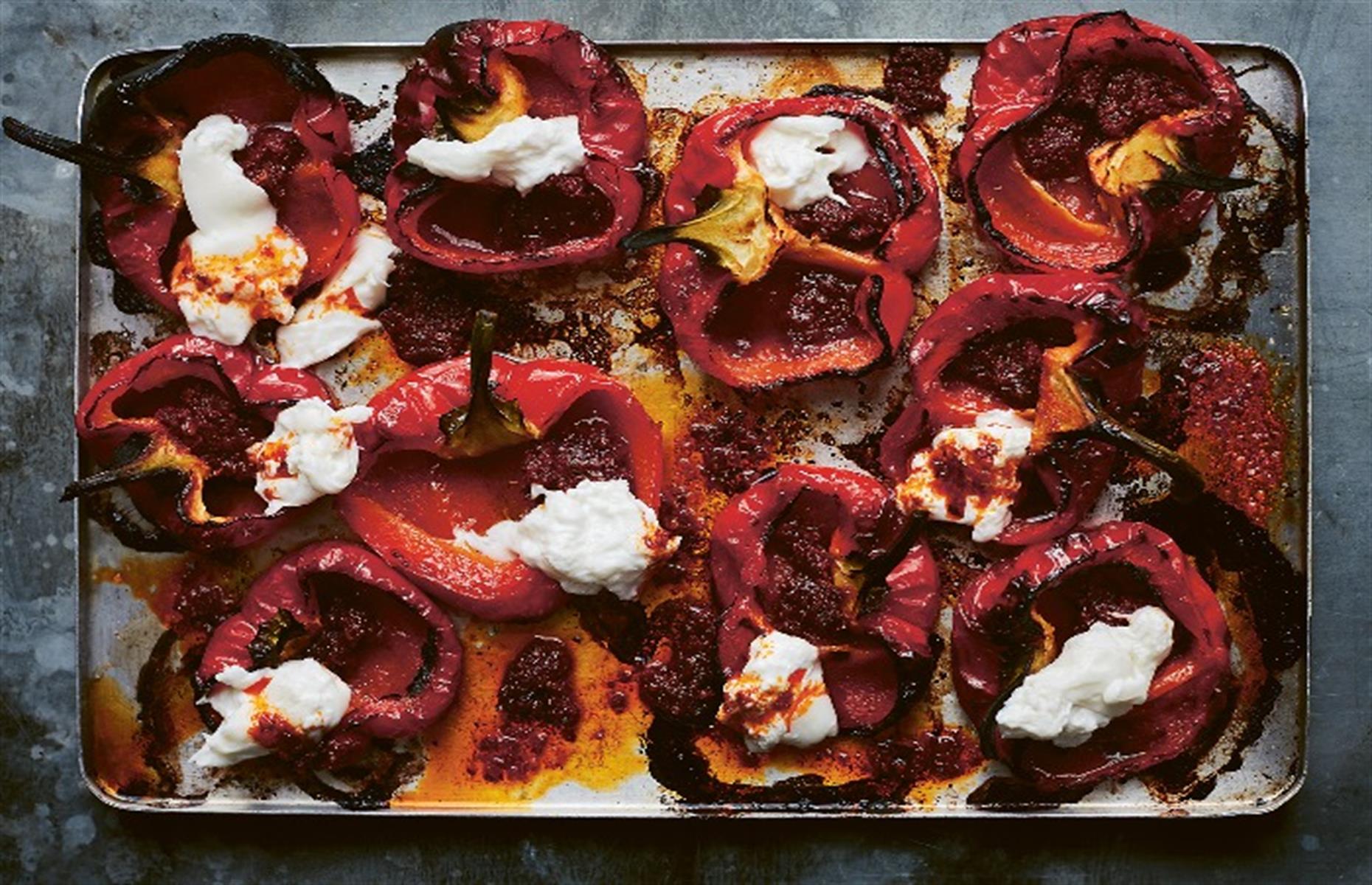 Roast peppers with burrata