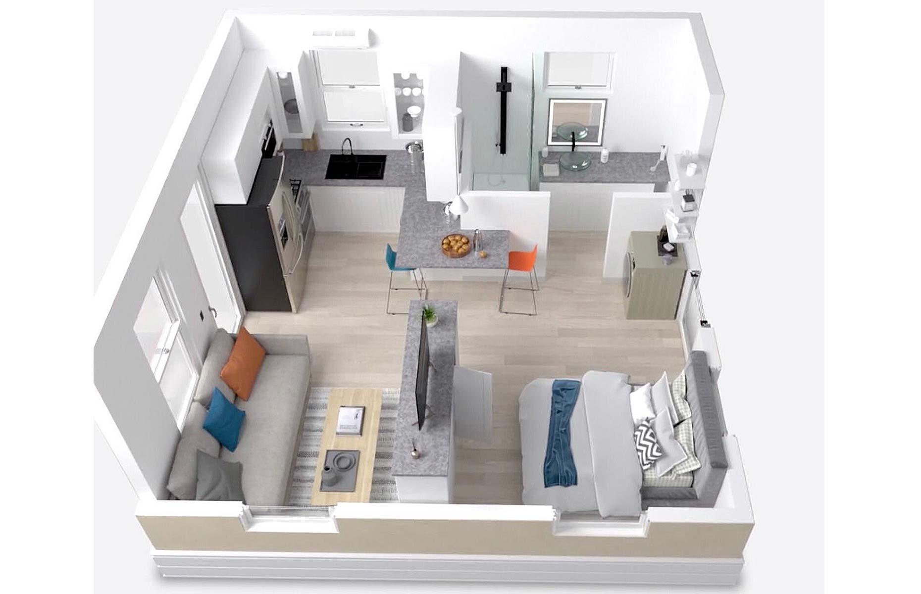 Space-saving floor plan