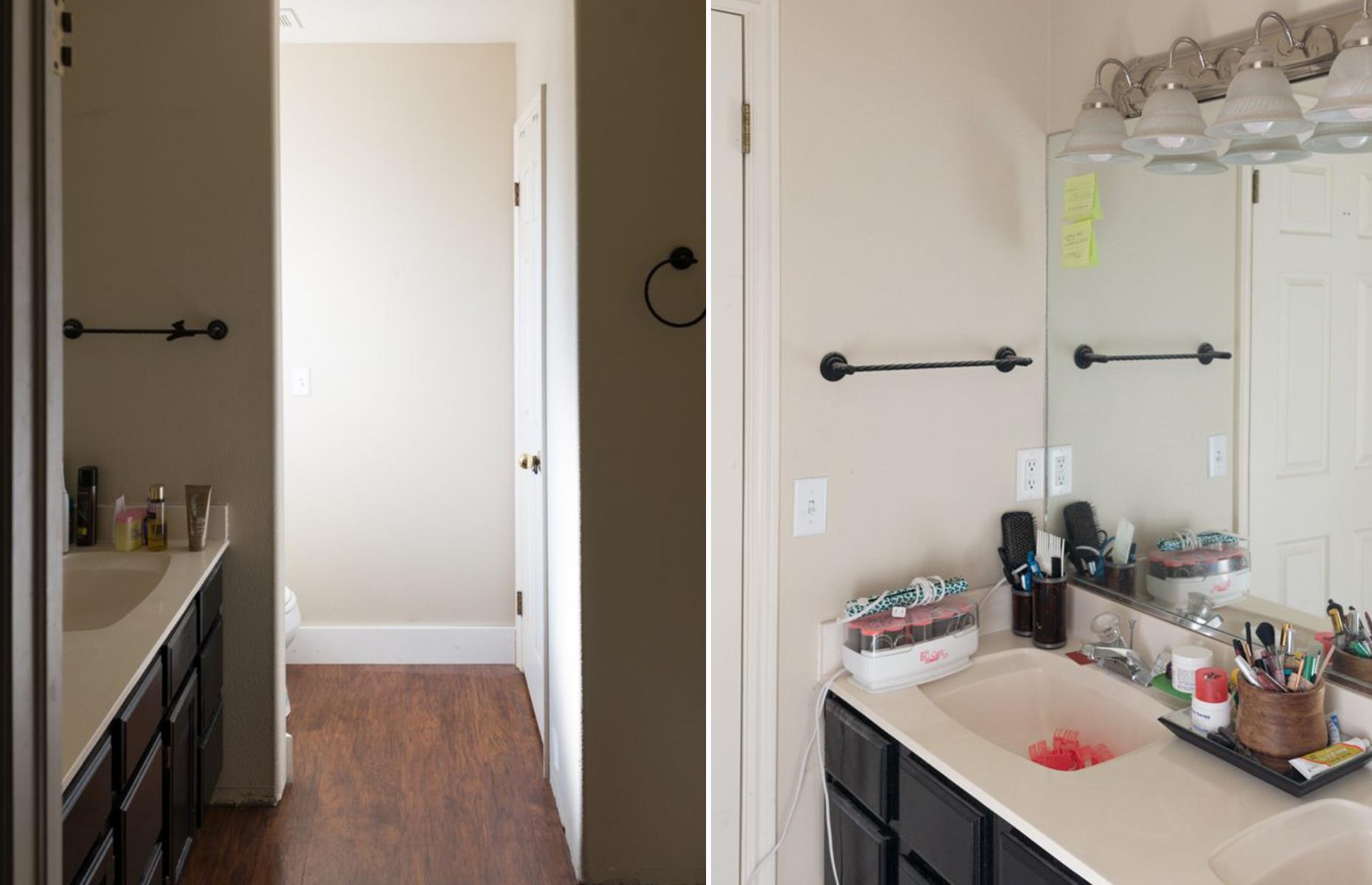Before: a lackluster beige bathroom