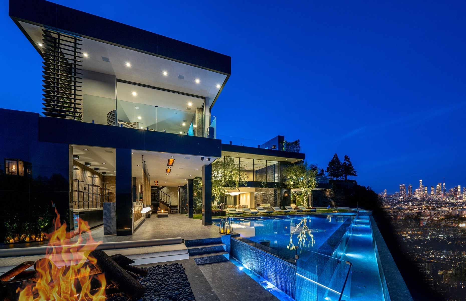 Hilltop party pad with glittering garage, California, USA