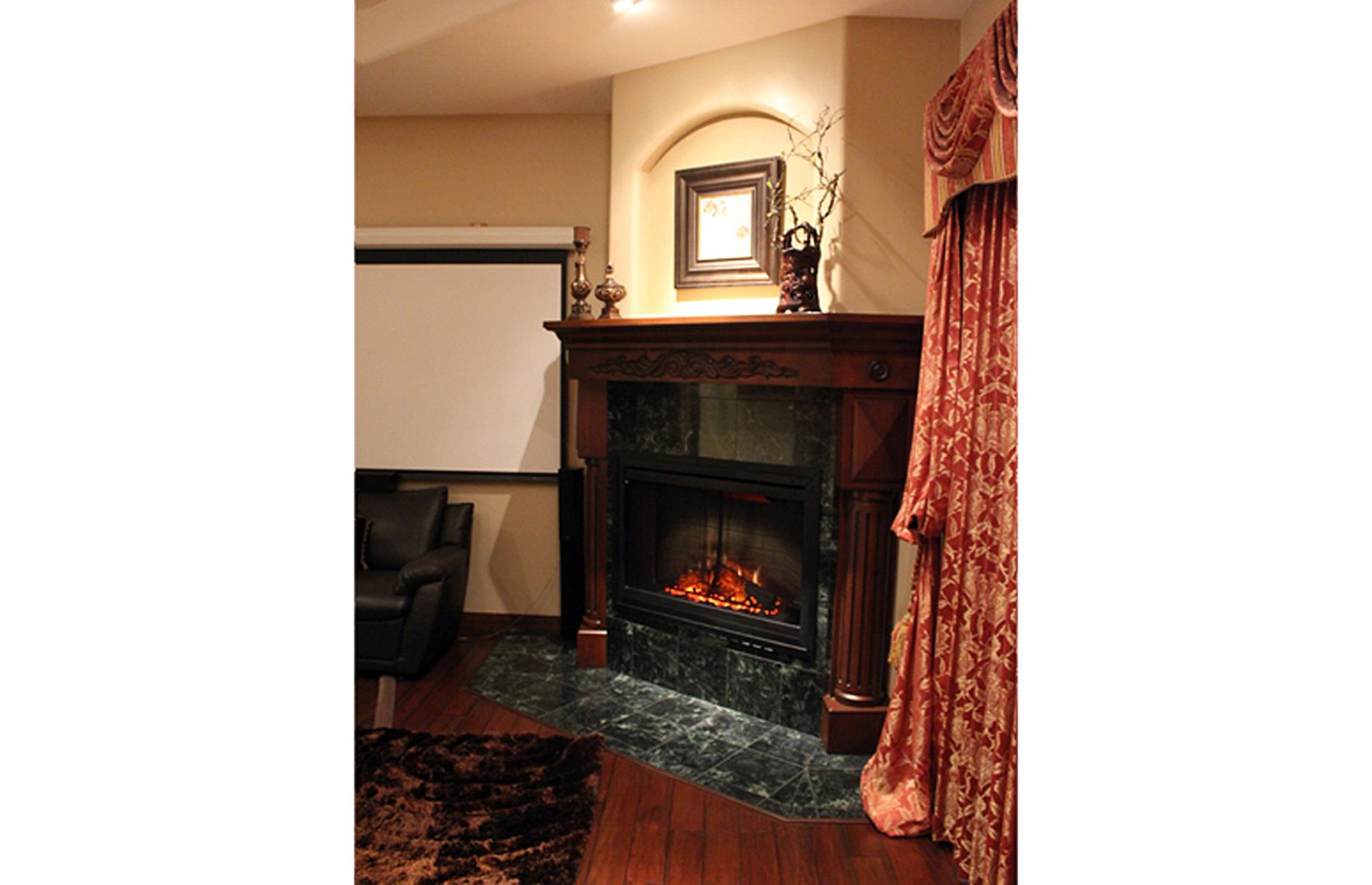 Family home with a fireplace safe room 