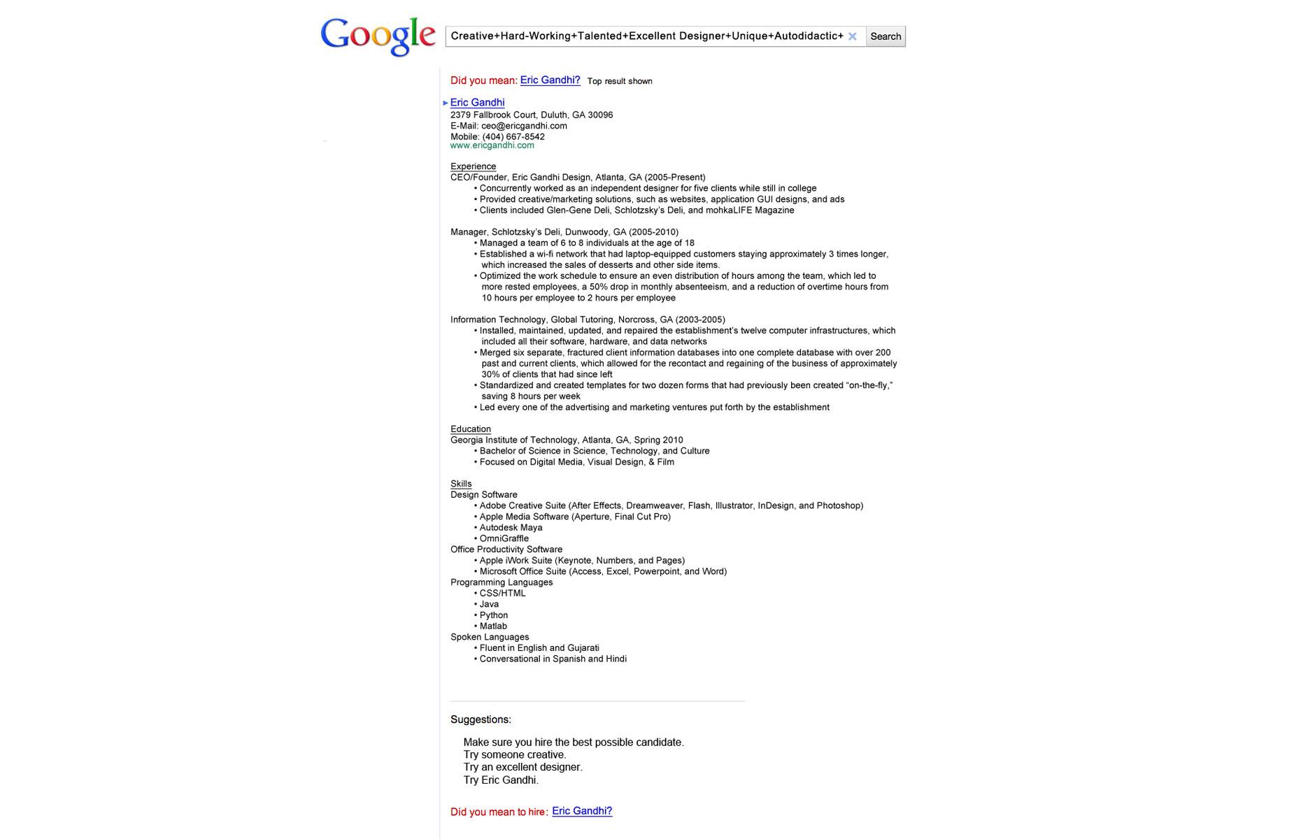 Eric's Google resume