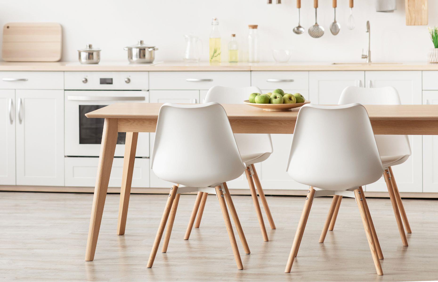 White plastic dining chairs