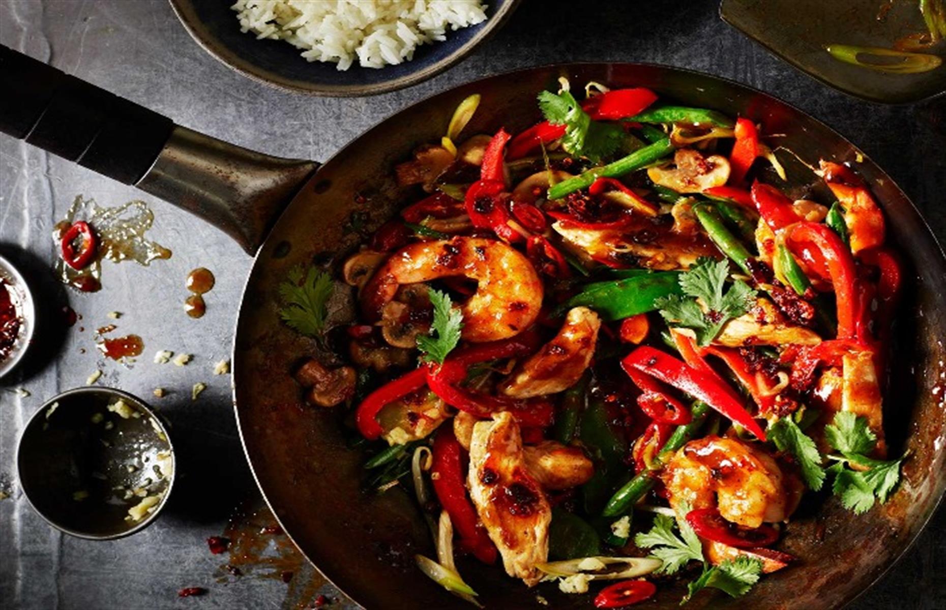 56. Chicken and prawn stir-fry