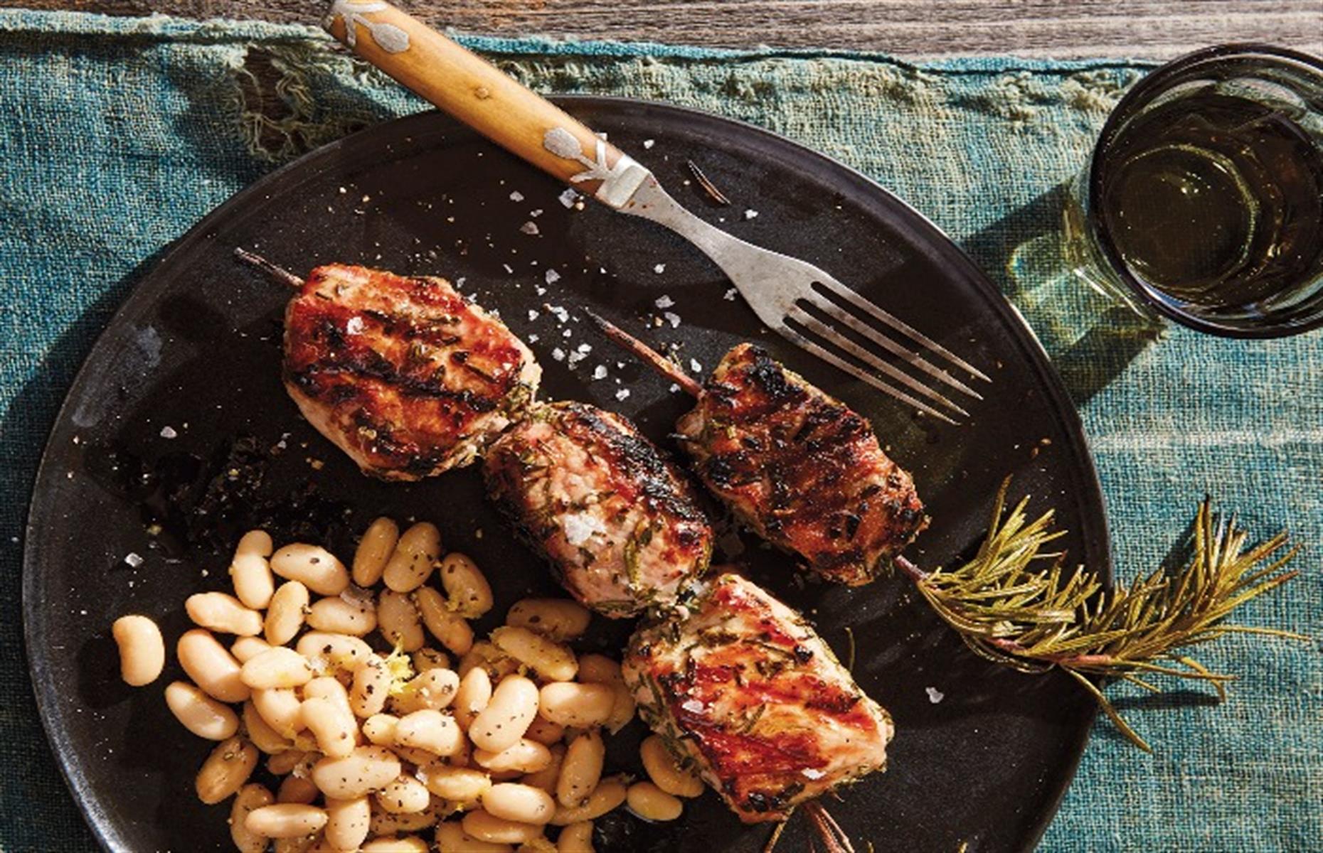 Porchetta-style pork kebabs