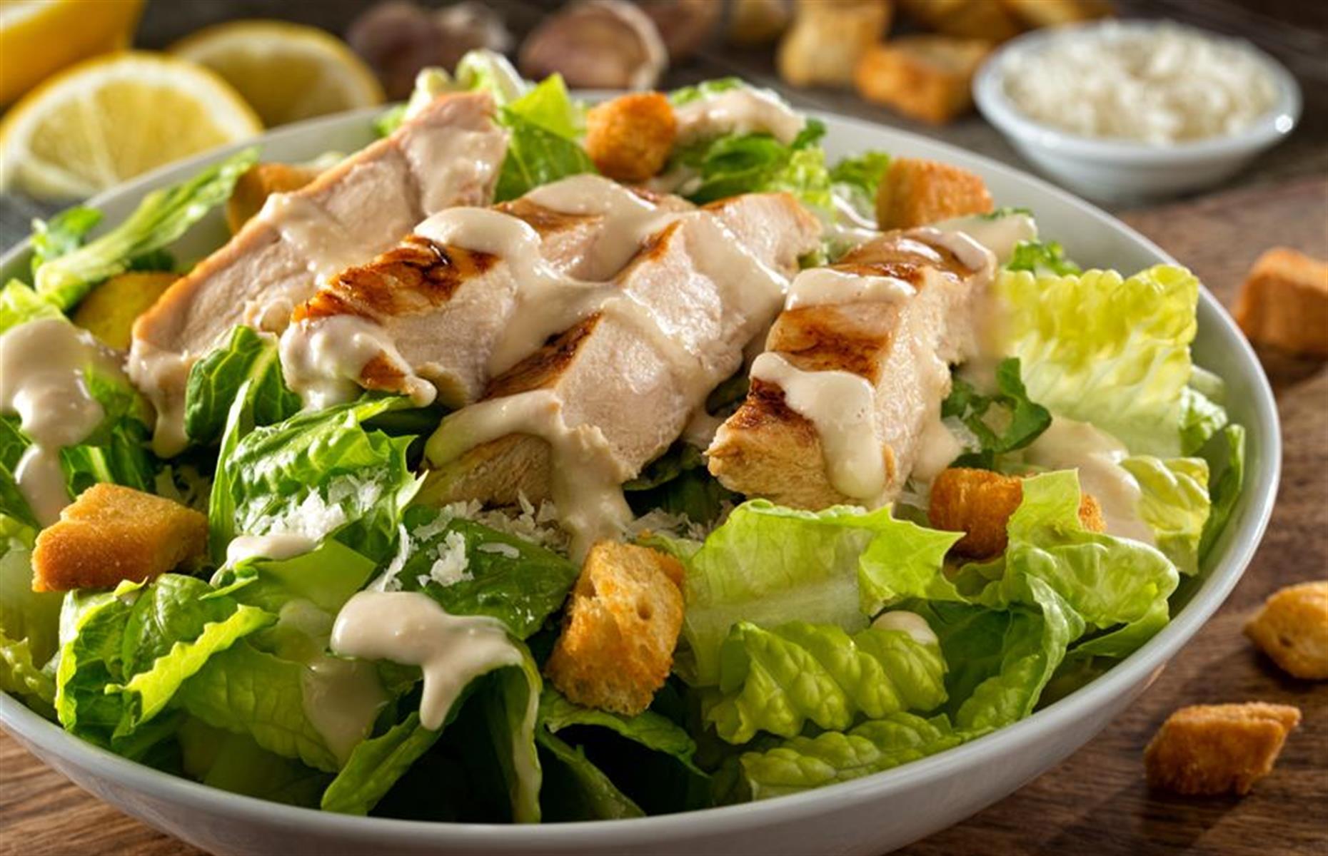 Chicken and avocado Caesar salad