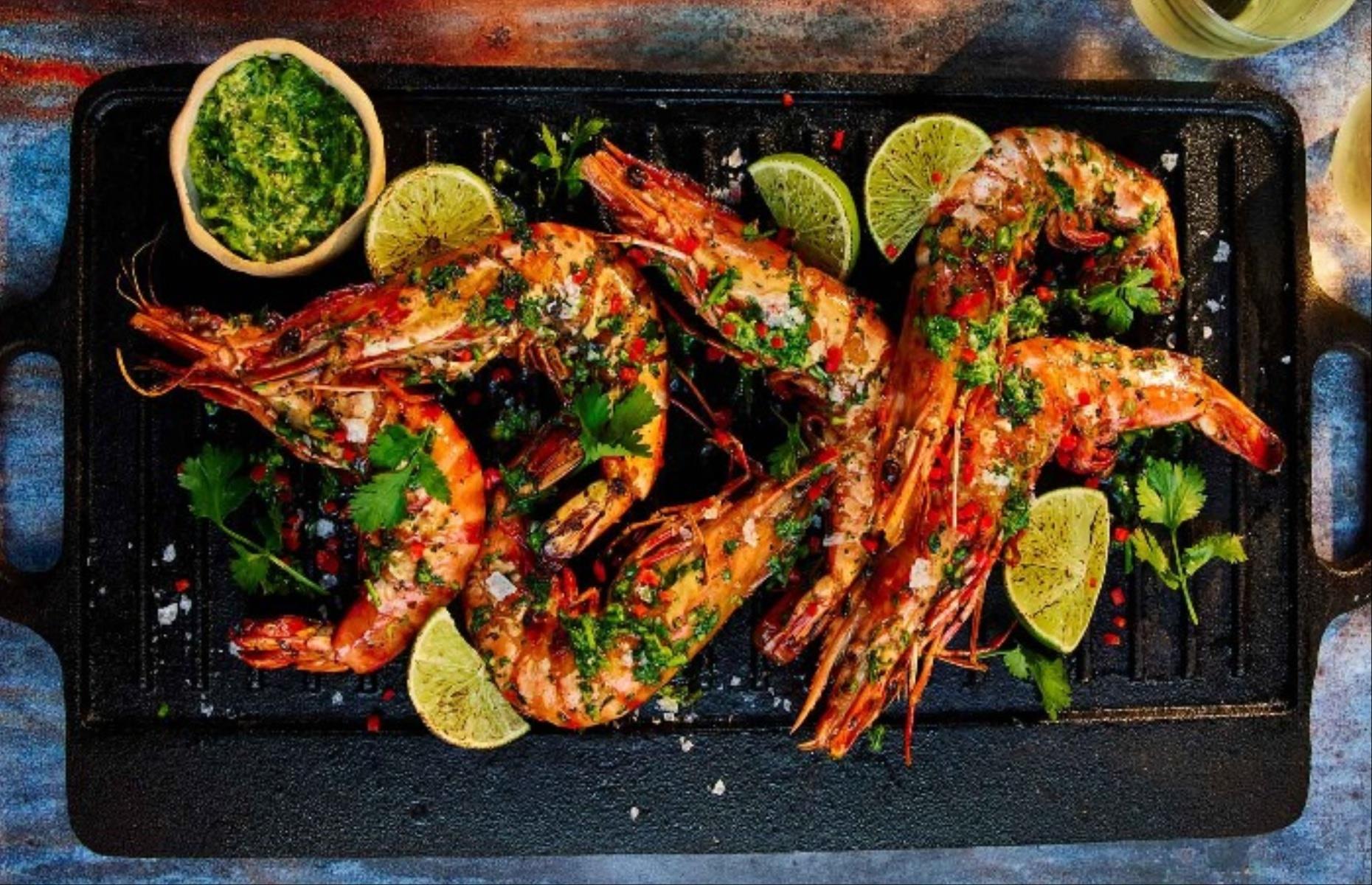 BBQ prawns with chilli, ginger and coriander