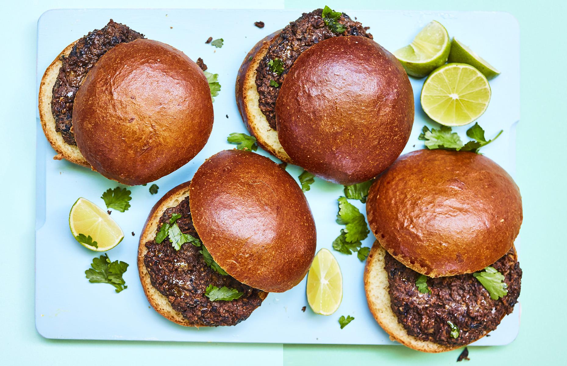 Chipotle, mushroom and black bean burgers