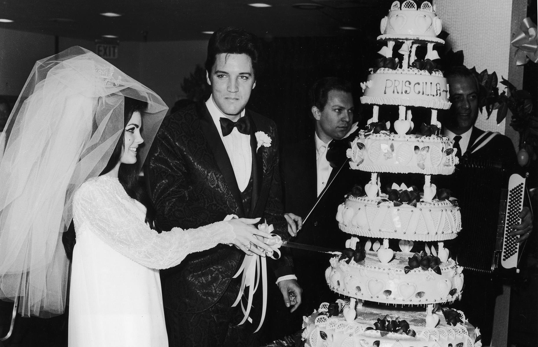 1967: Elvis and Priscilla Presley celebrate their wedding in Vegas
