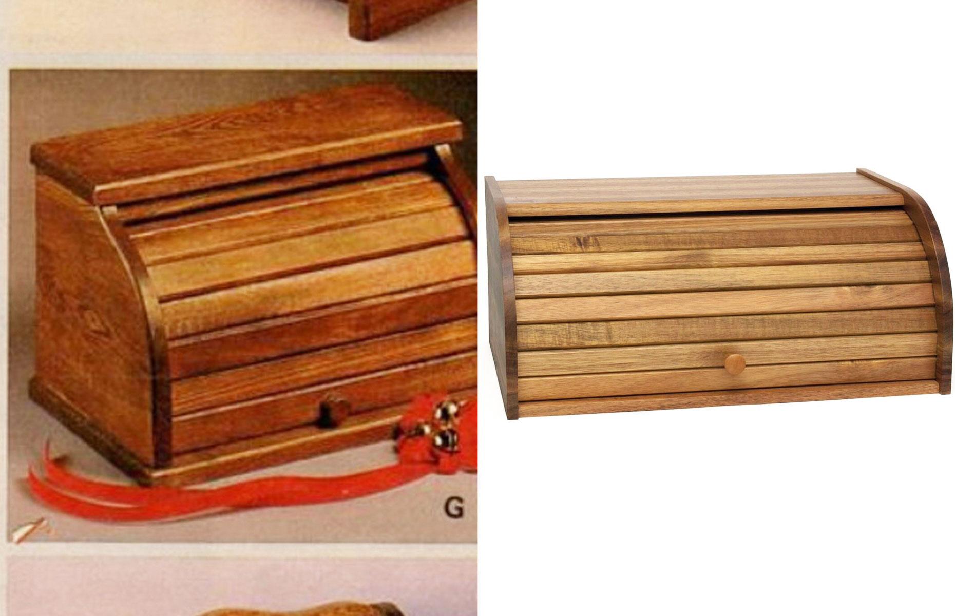 Wood bread box 16-inch wide: 106% more expensive in 1984