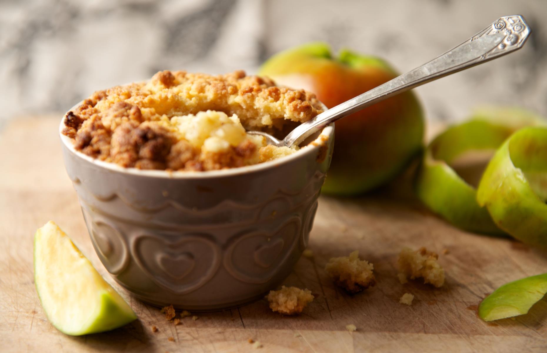 Plum and apple crumble