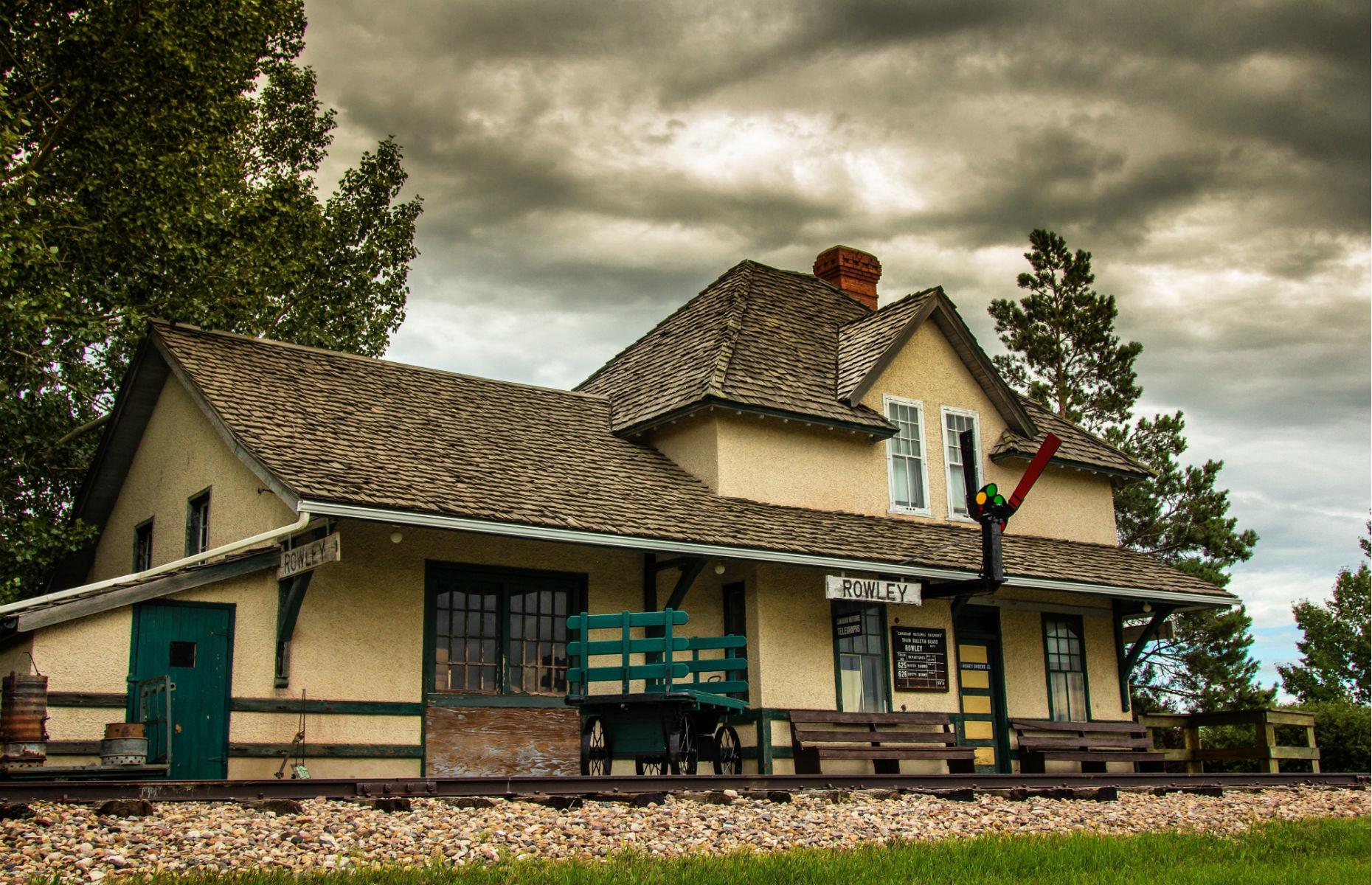 The prairie town of Rowley, Alberta, Canada