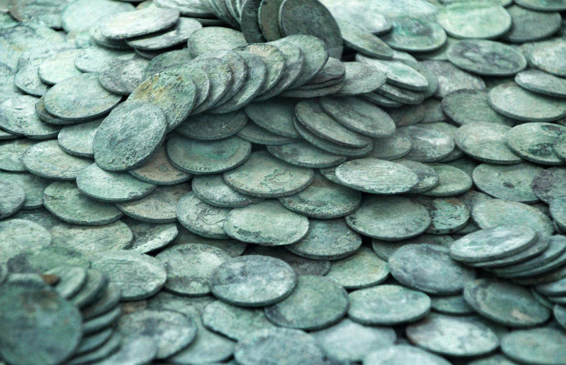 Sunken coins found in a shipwreck