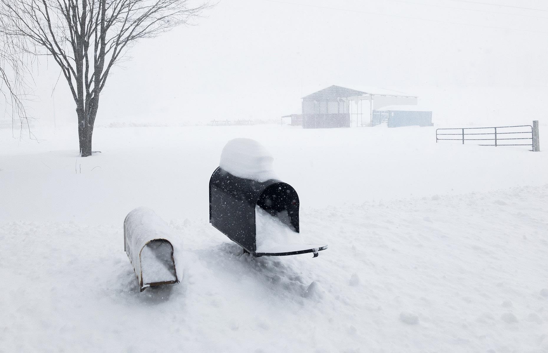 Farmhouse caught in a blizzard, Pennsylvania, USA