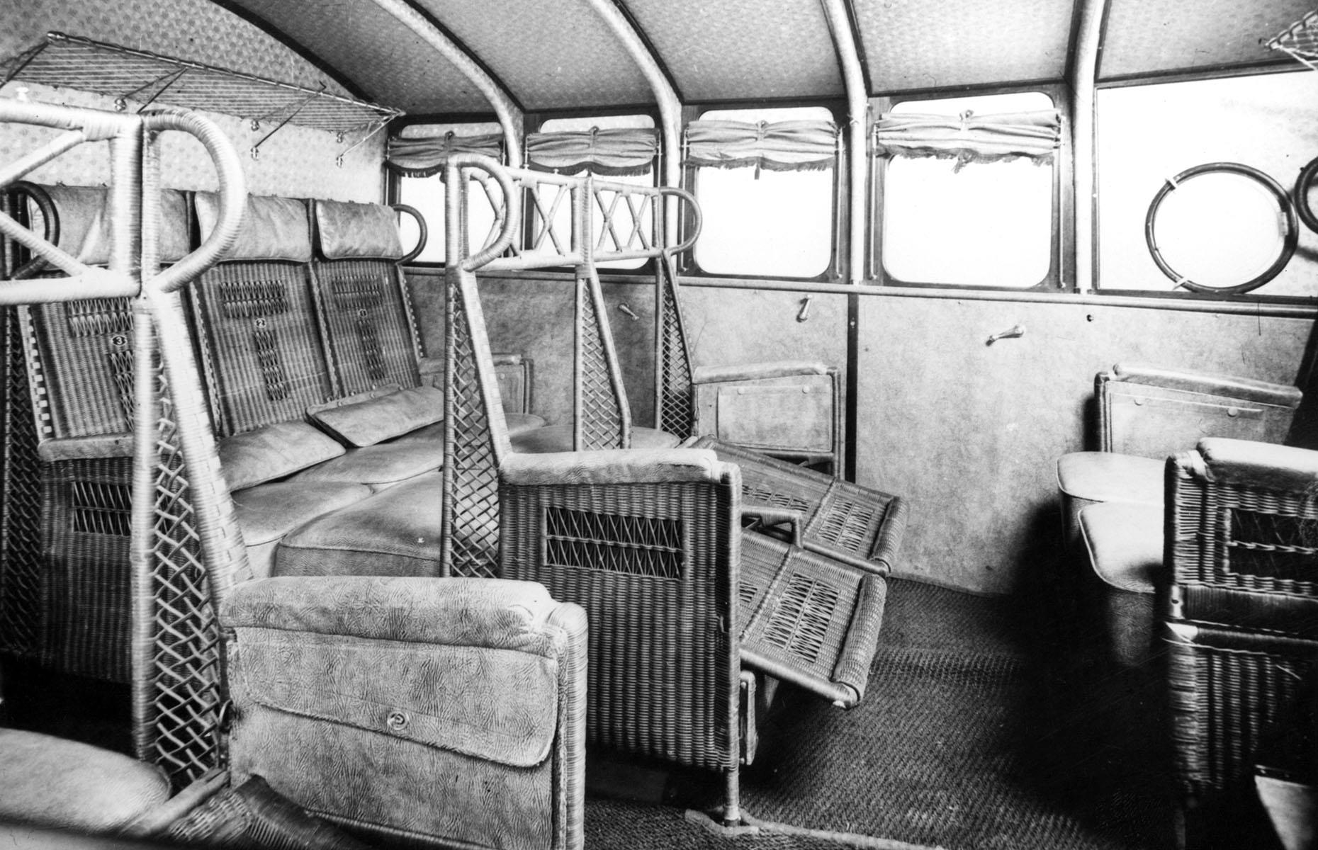 1930s: an early plane with wicker seats