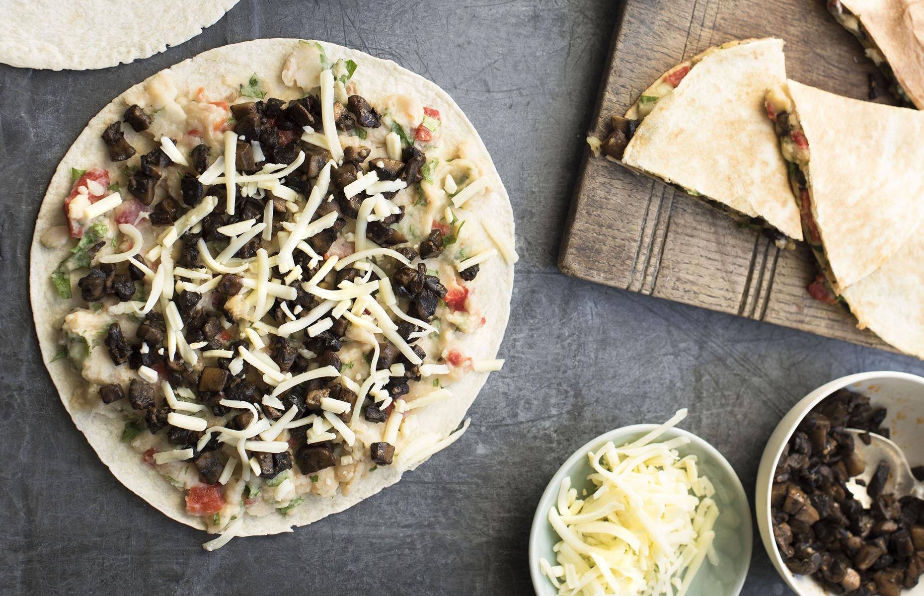 Smoked bean and mushroom quesadilla