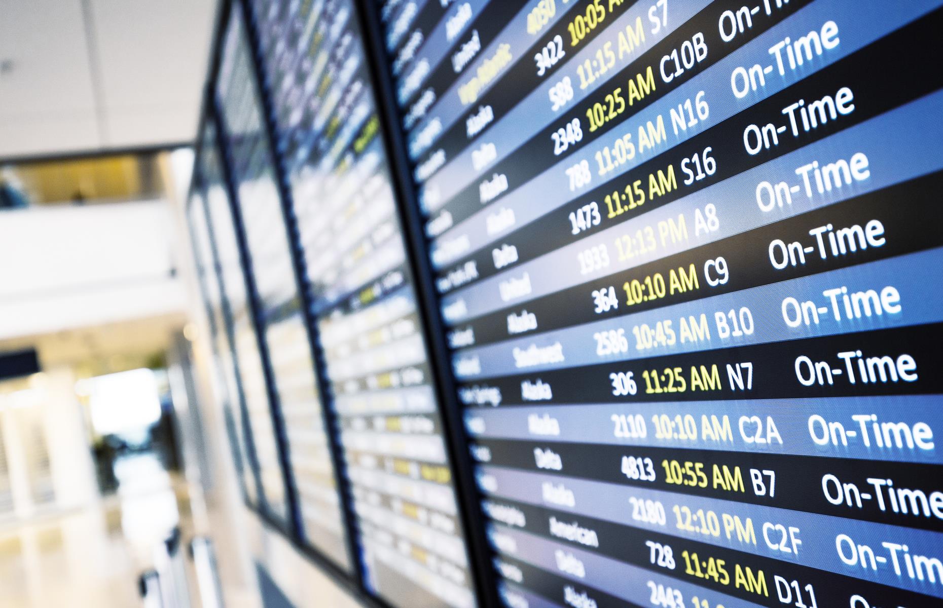 Scheduled flights. Time Table in Airport. Flight information Board. Billboard Airport.