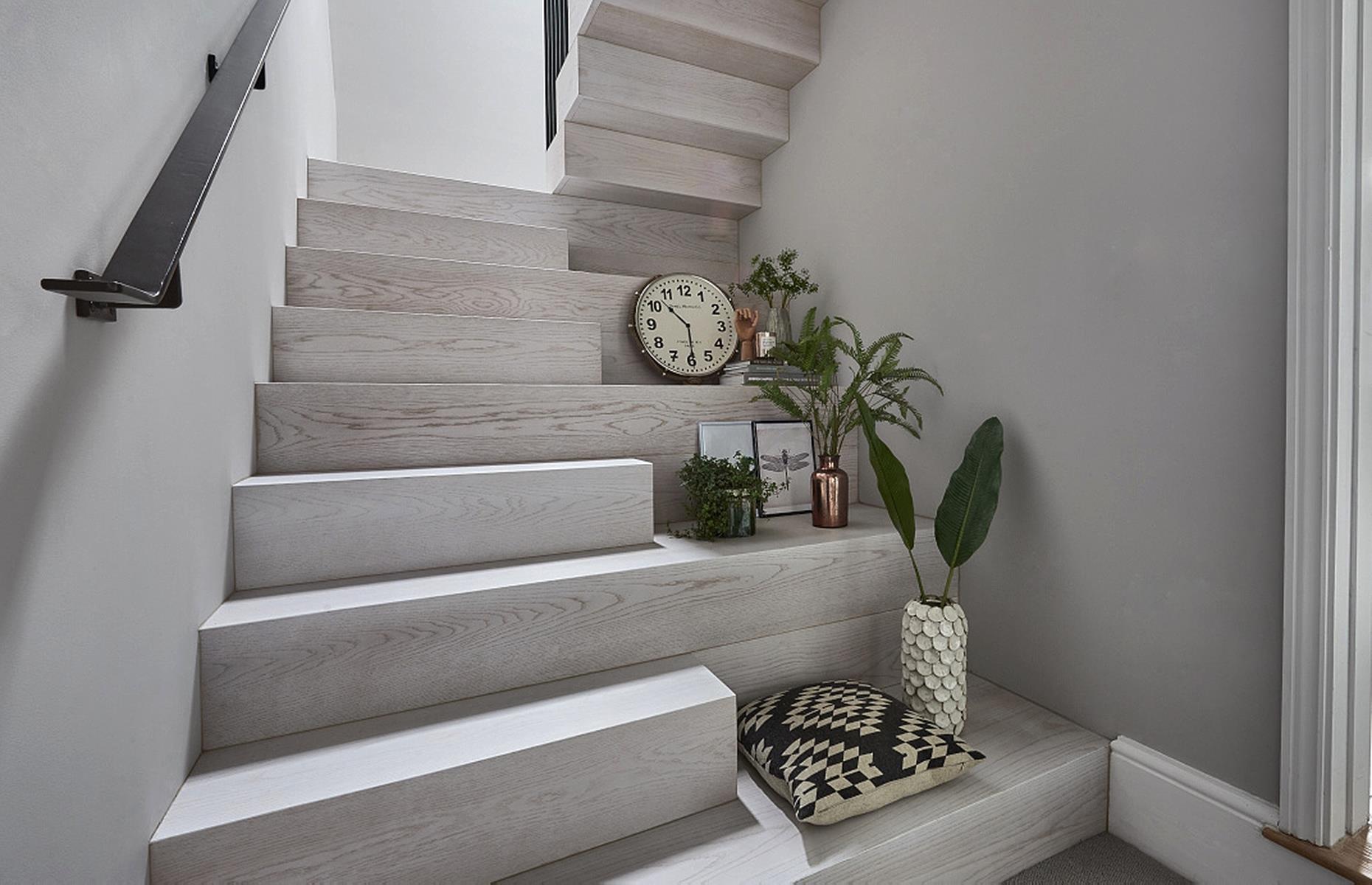 Dog-legged staircase with white walls and grey floors - jarrods - staircase ideas