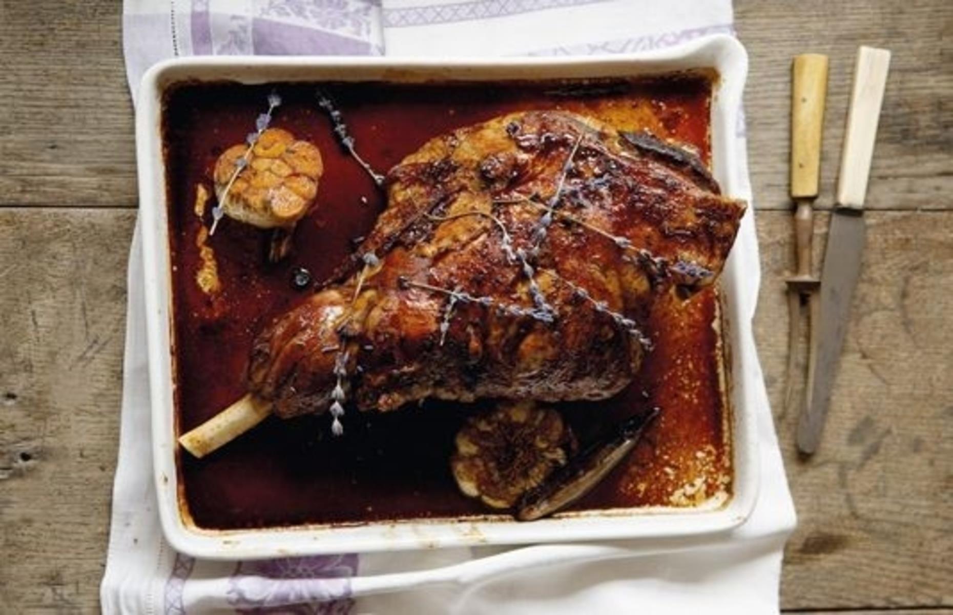 Roast leg of lamb with garlic and lavender