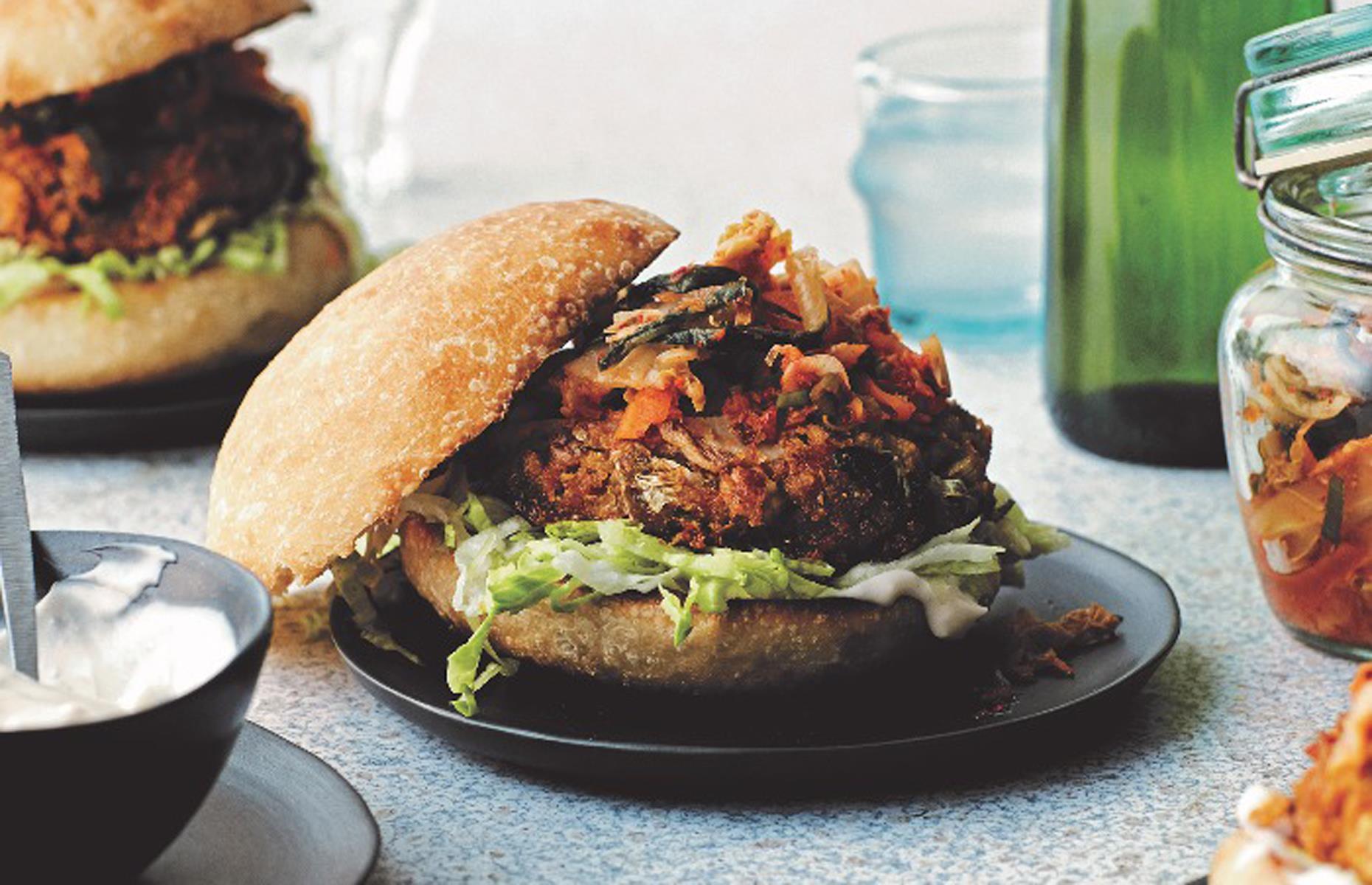 Vegan kimchi burgers