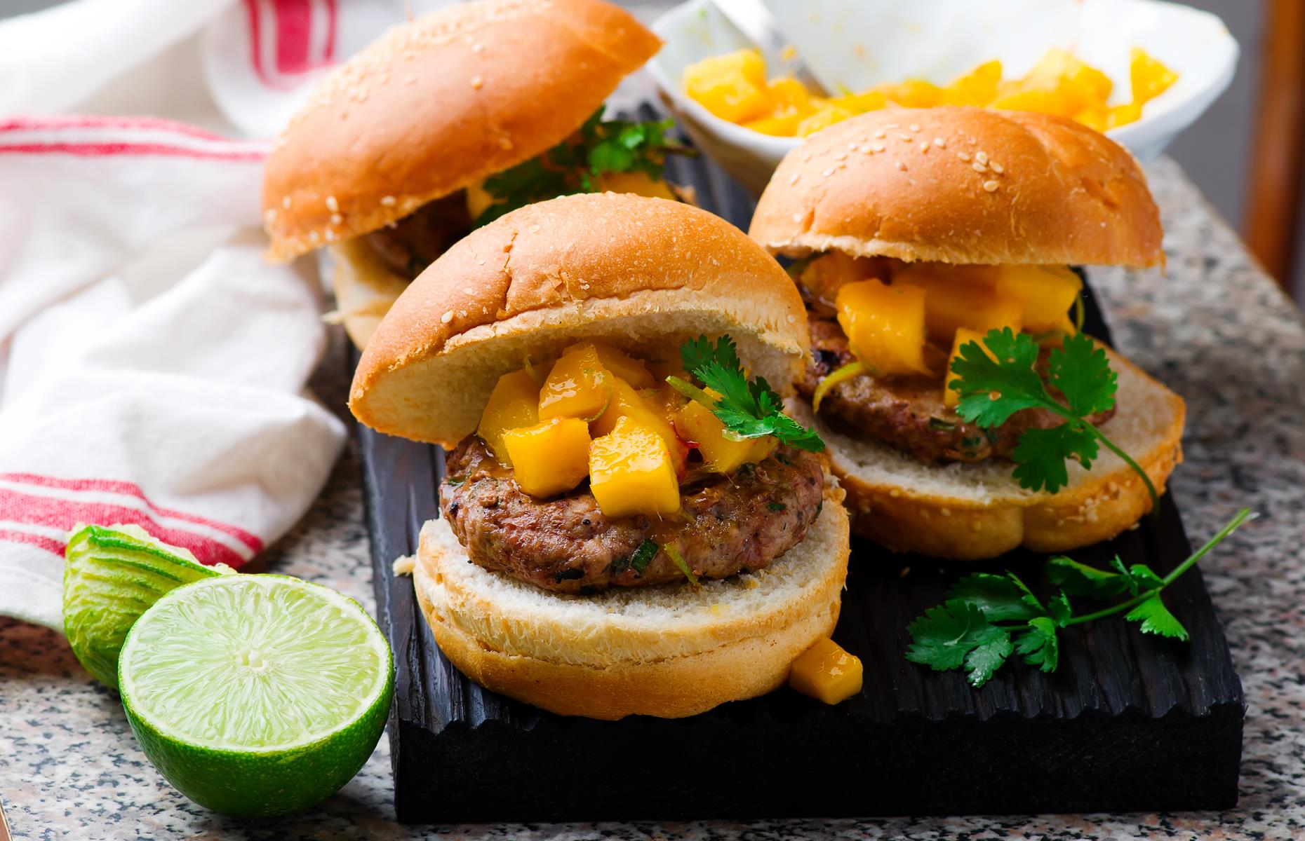 Spicy pork burgers