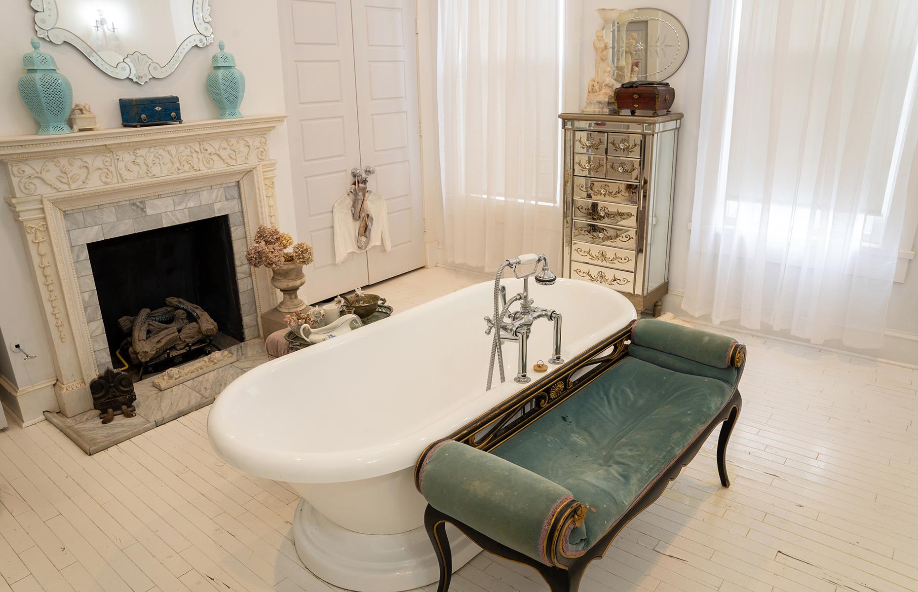 After: the bathroom fireplace