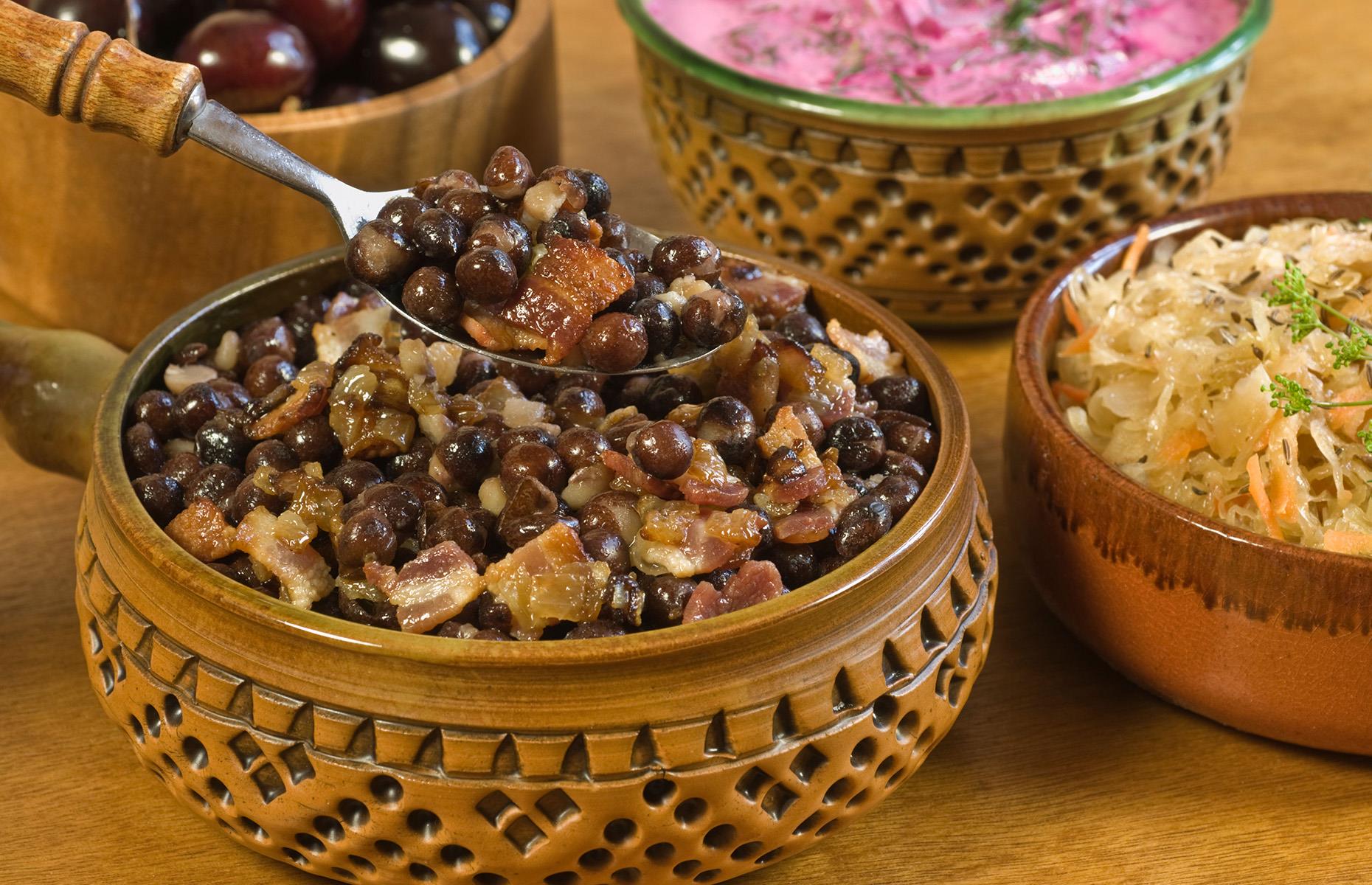 Grey peas and speck, Latvia