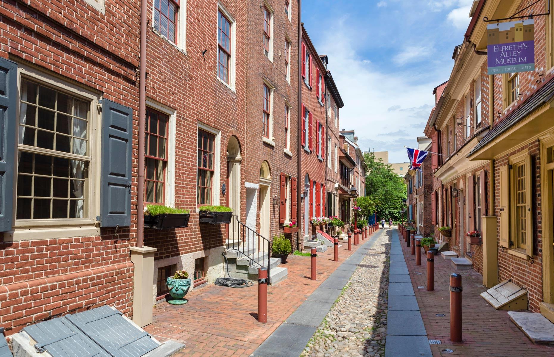 Now: Elfreth's Alley, Philadelphia, Pennsylvania