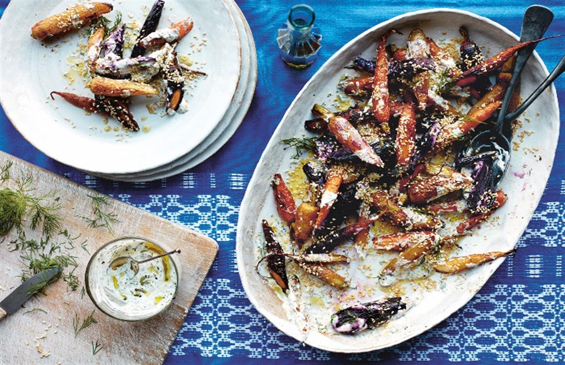 Roasted rainbow carrots with herbed yogurt