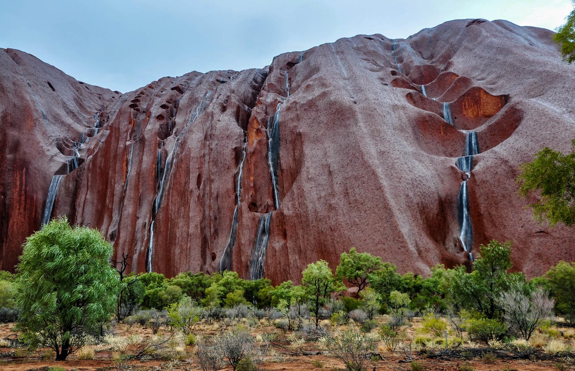 Waterfalls have been known to cascade off Uluru