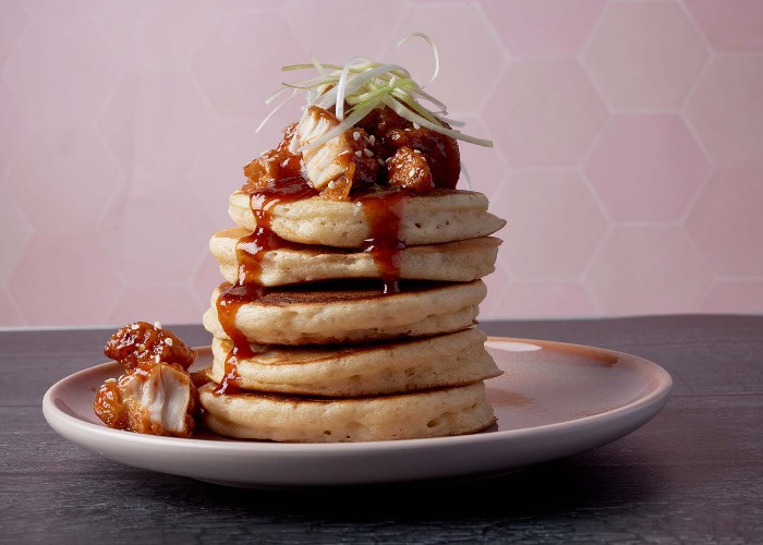 Korean fried chicken with fluffy maple pancakes recipe