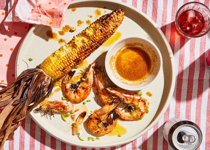 Barbecued prawns with sweetcorn recipe