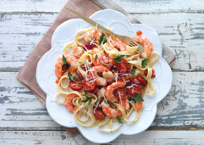 Tomato and seafood tagliatelle