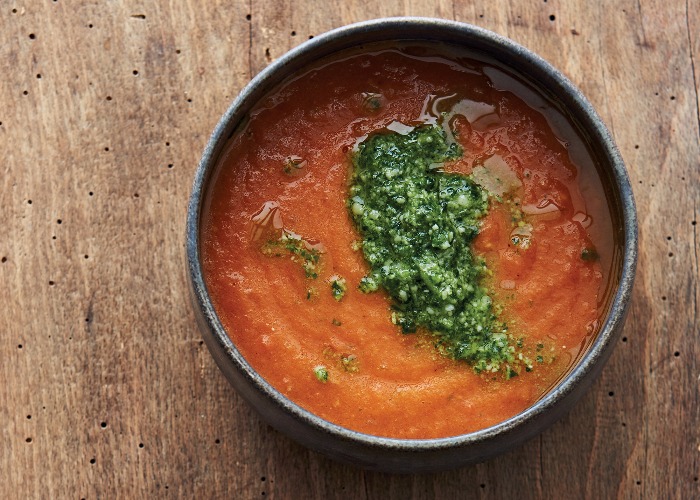 Tomato soup with kale pesto recipe
