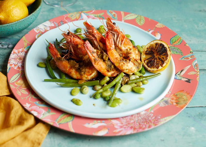 Grilled king prawns with chermoula recipe
