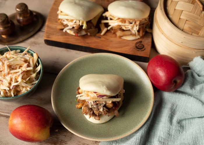 Mark Aisthorpe's vegan bao buns with BBQ oyster mushrooms and apple slaw