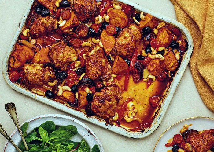 Spicy chicken and cashew traybake recipe