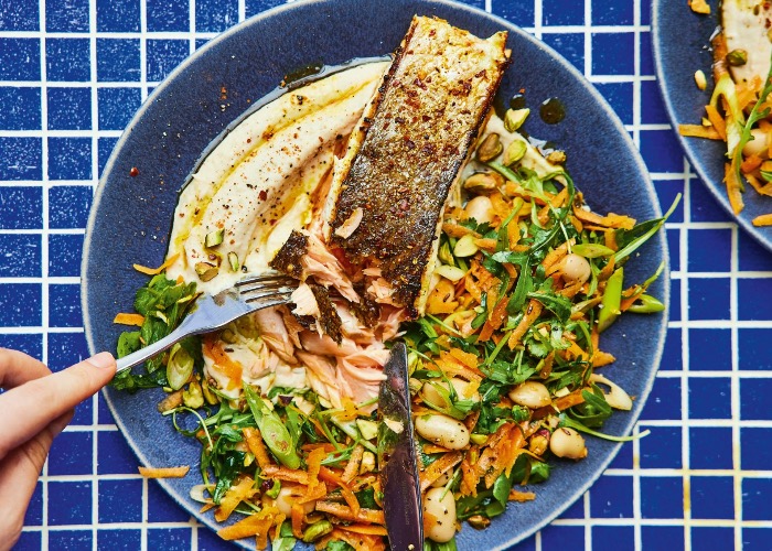 Mob's salmon with bean hummus and ras el hanout recipe