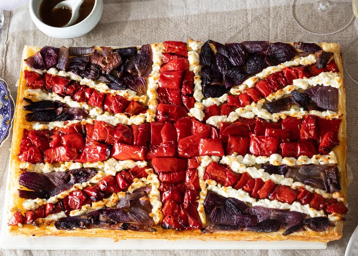 Mary Berry’s goats' cheese, grilled red peppers and red onion tart recipe