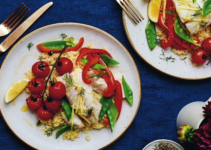 Lemony tomato, pepper and cod parcels recipe
