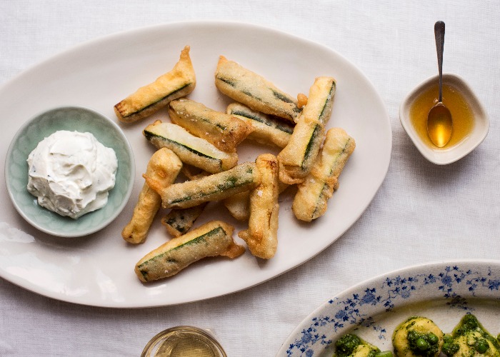 Courgette fritti with goat’s cheese and truffle honey recipe