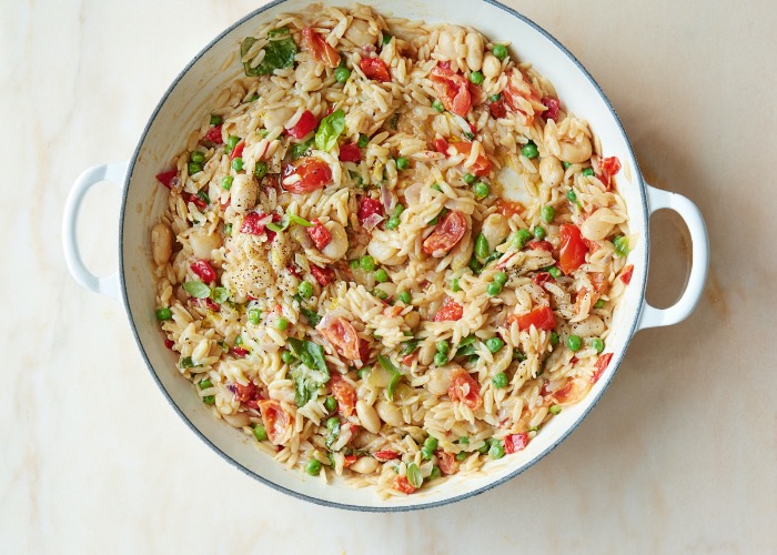 Deliciously Ella's one-pan veggie and butter bean orzo recipe