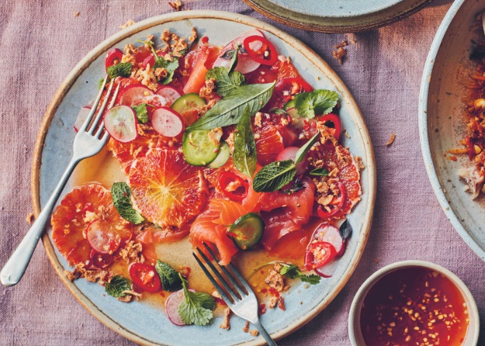 Blood orange and smoked salmon salad recipe