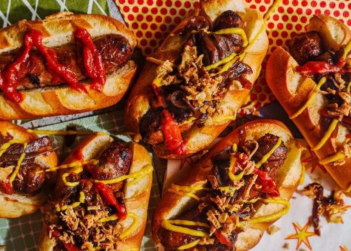 Hot dogs with caramelised onions and homemade ketchup recipe