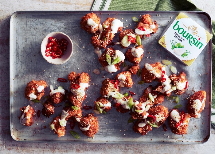 Kenny Tutt's sweet chilli cauliflower 'wings' with a creamy Boursin drizzle recipe