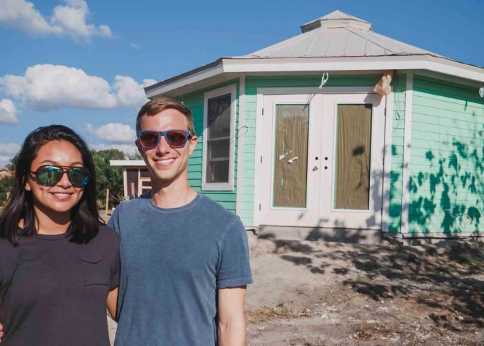 'We live mortgage-free on our island of tiny homes'