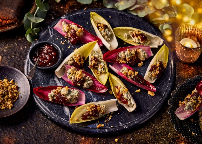 Chicory, blue cheese and walnut canapés recipe