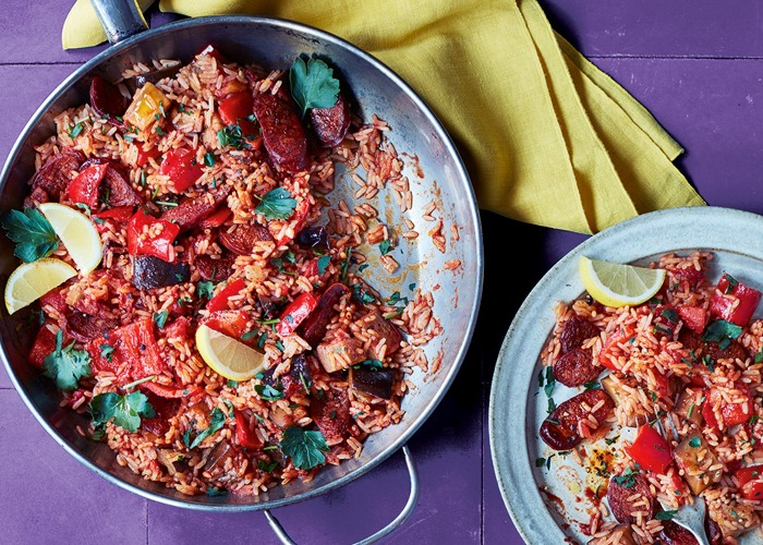 Lisa Faulkner's Spanish aubergine and chorizo rice recipe