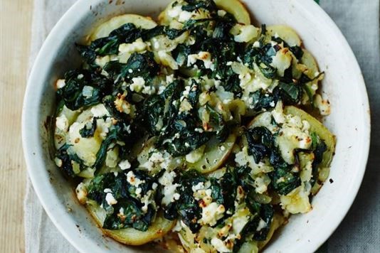 Baked potato, spinach and feta pie recipe