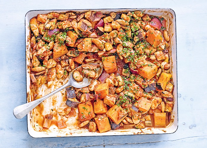 Roasted spicy squash, nuts and beans recipe